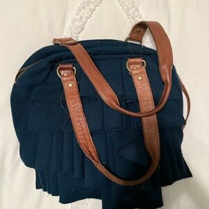 Anthropologie Miss Albright Navy Wool Shoulder Bag